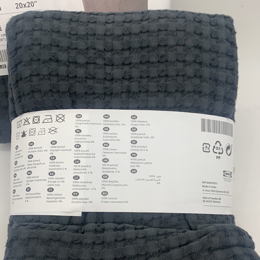 IKEA NEW (2) Vareld Pillow Cushion Cover Gray 20x20" Cotton Dense Waffle Zipper - Picture 4 of 5